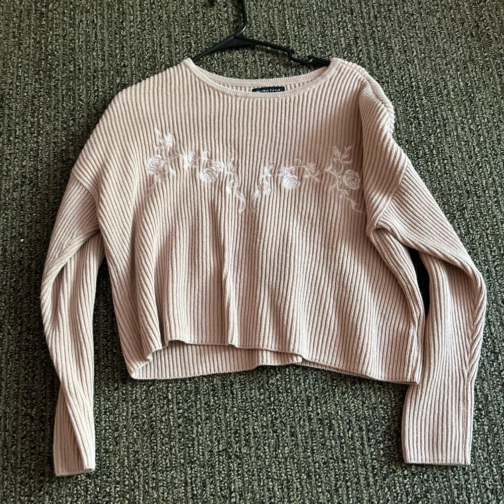 Kendall & Kylie Blush Ribbed Knit Top